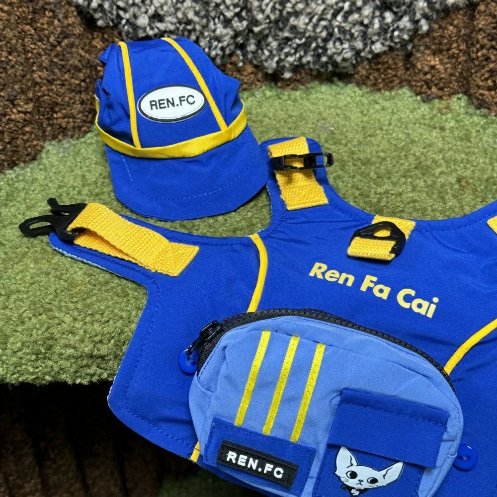 Royal Blue Cat Sun Protection Chest Strap Set with Hood