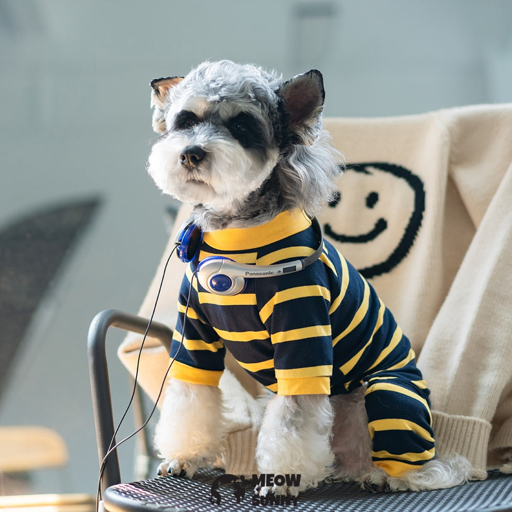 Royal Blue and Yellow Striped Dog Shirt, Summer