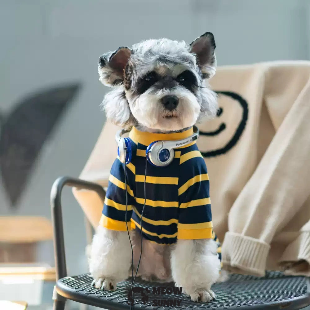 Royal Blue and Yellow Striped Dog Shirt, Summer
