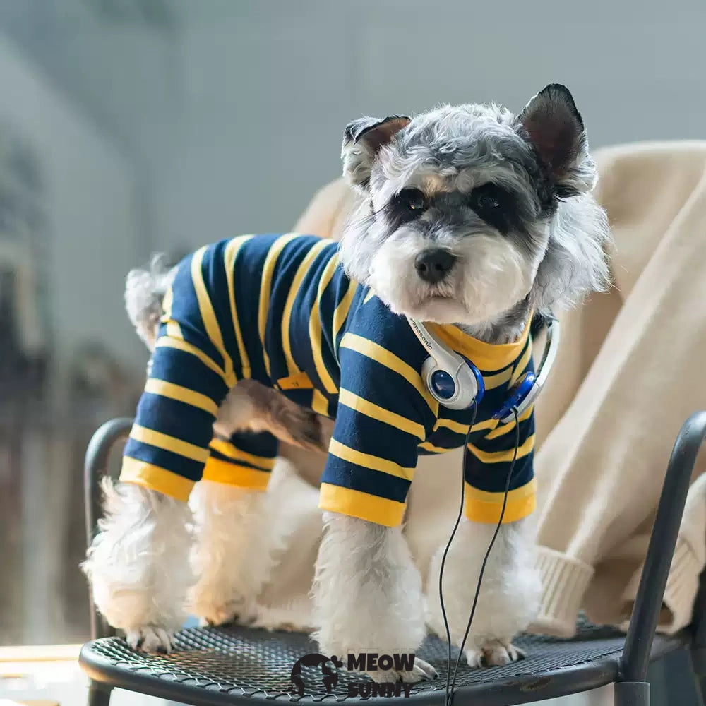 Royal Blue and Yellow Striped Dog Shirt, Summer