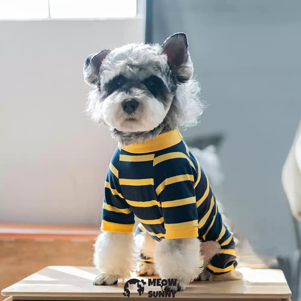 Royal Blue and Yellow Striped Dog Shirt, Summer