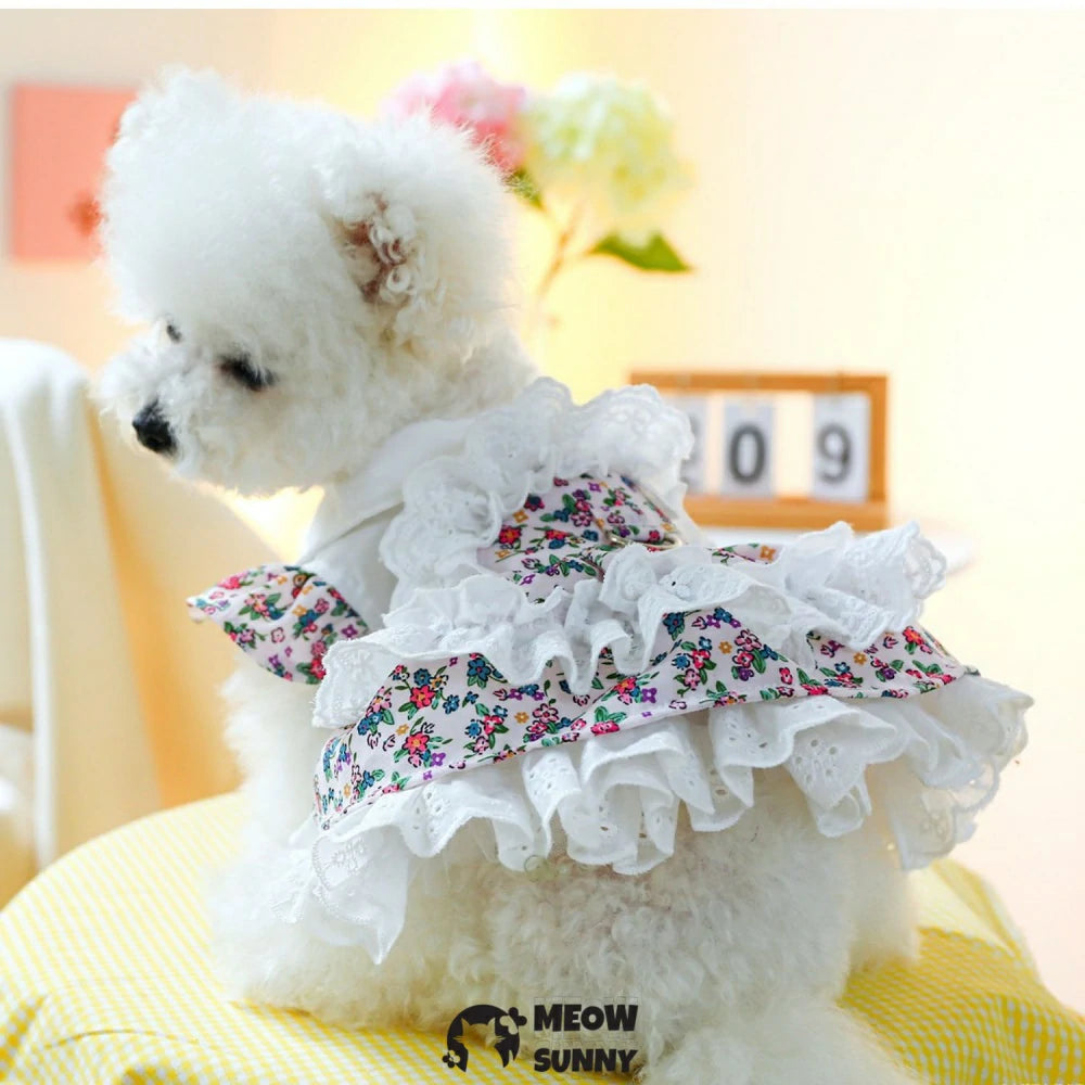 Small wild flower pet dog clothes Teddy summer skirt traction princess skirt