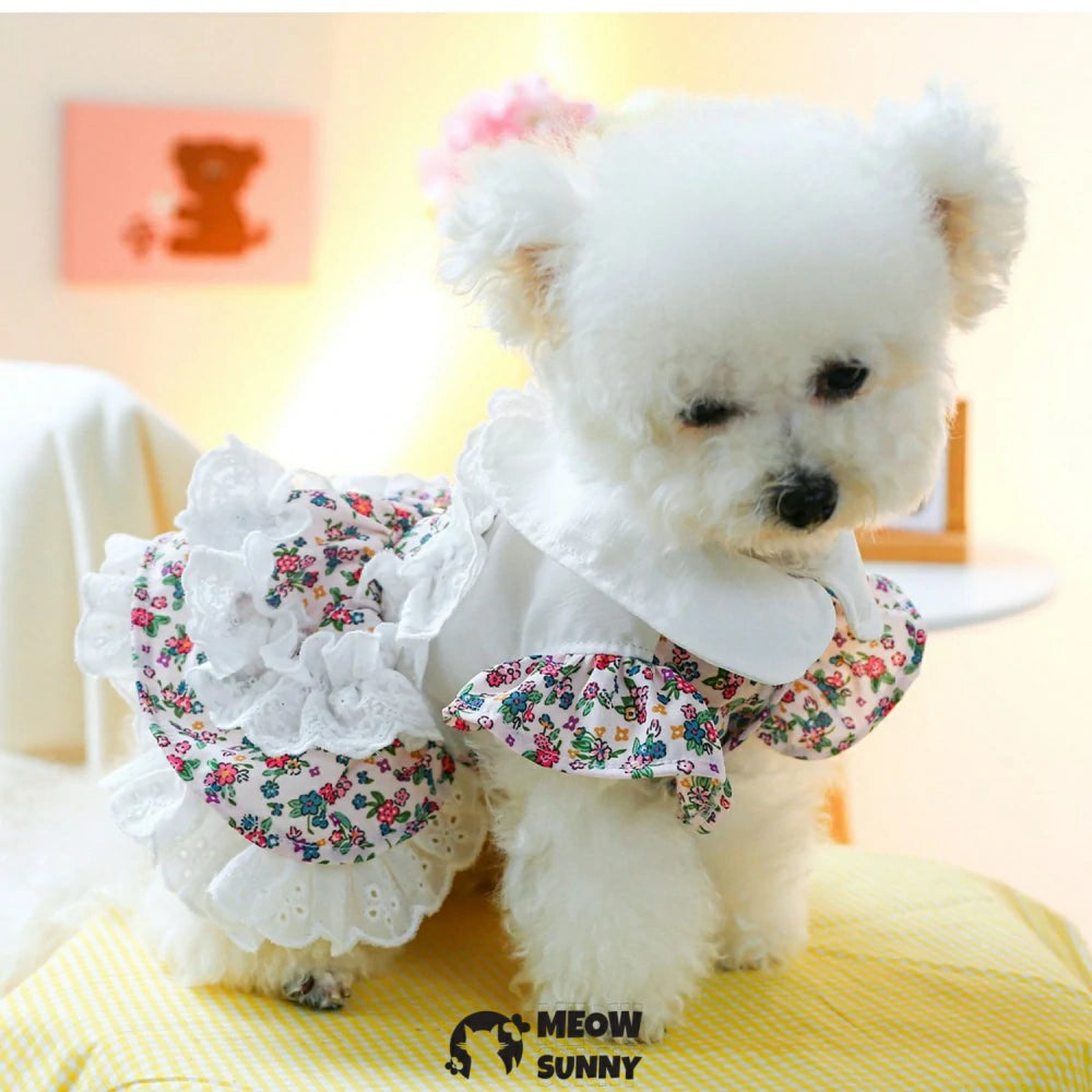 Small wild flower pet dog clothes Teddy summer skirt traction princess skirt