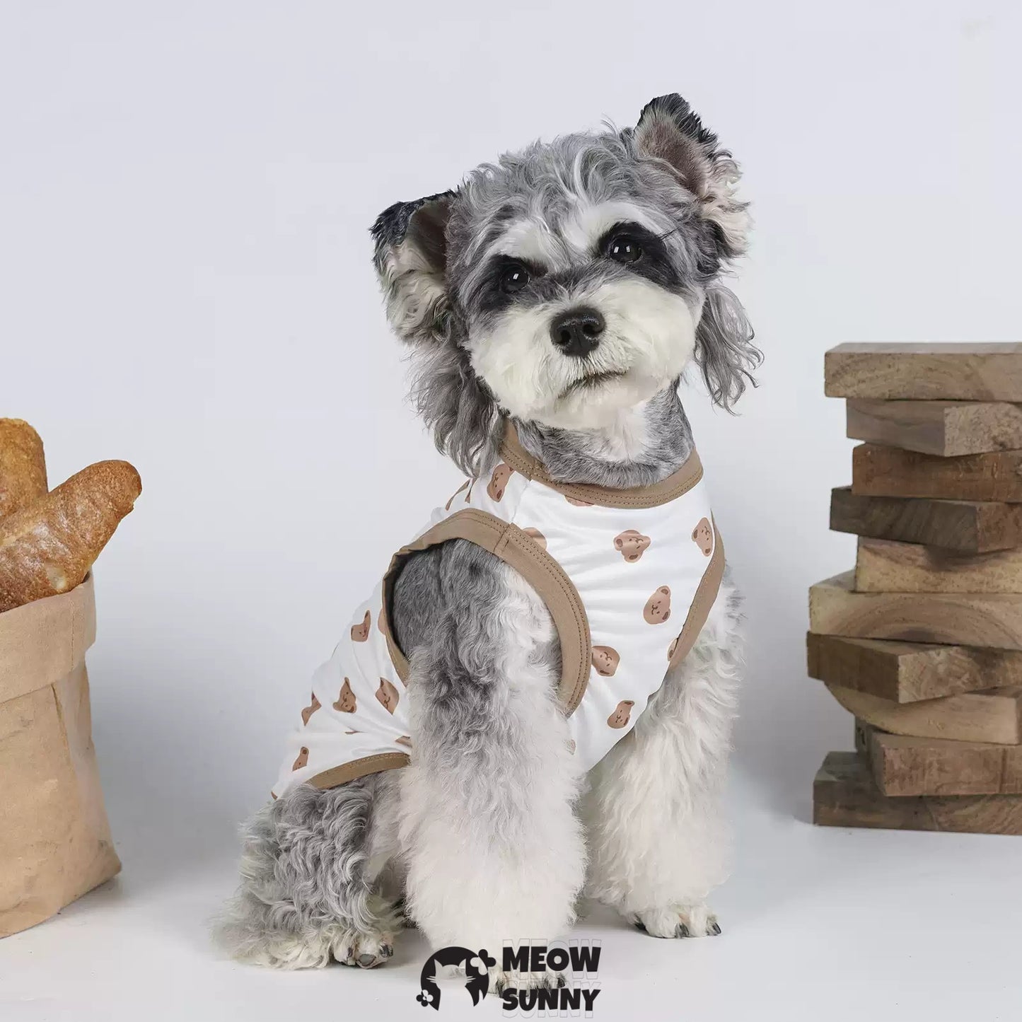 Dog Bear Pattern Shirt Soft Cotton Dog Clothes Summer Stretch T-Shirt