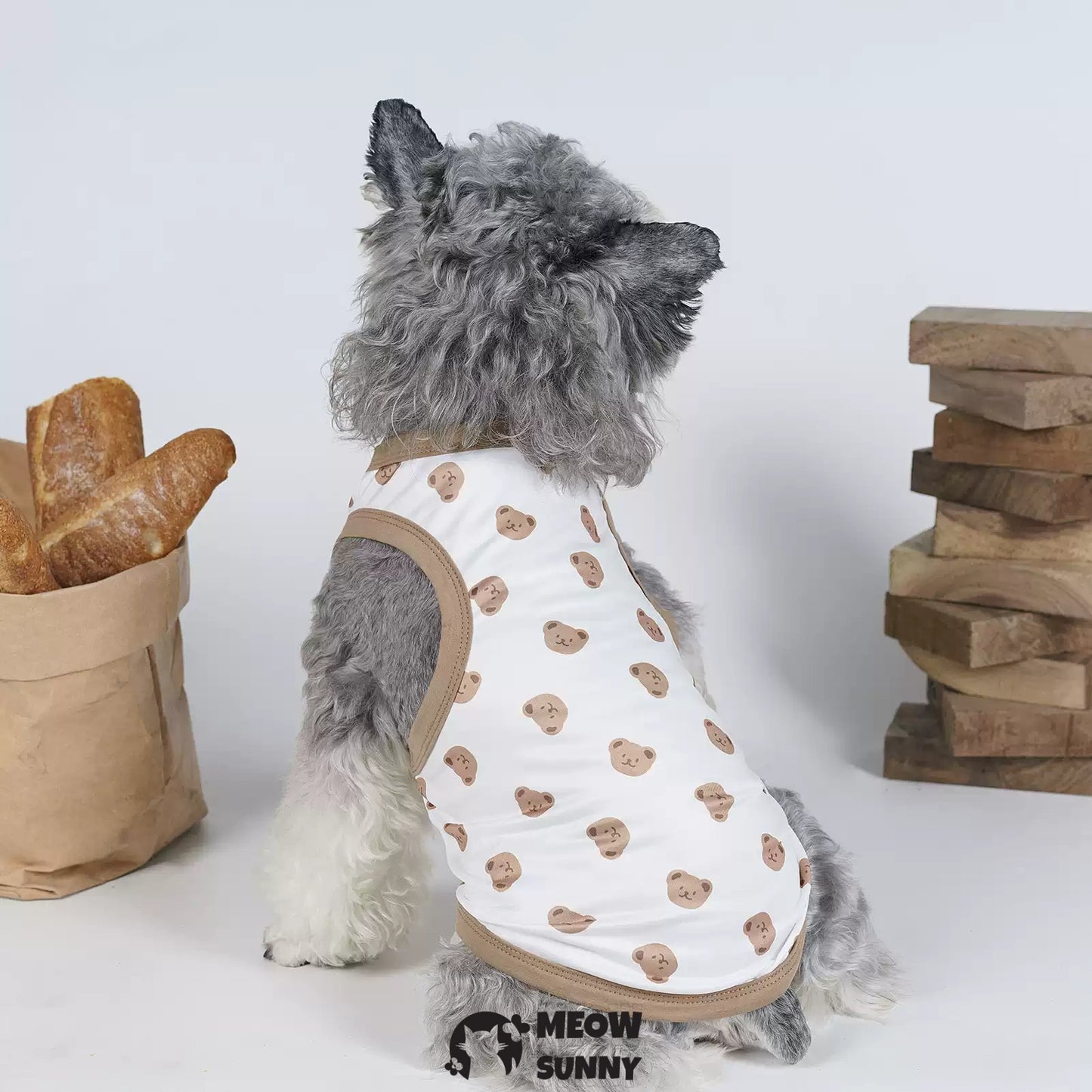 Dog Bear Pattern Shirt Soft Cotton Dog Clothes Summer Stretch T-Shirt