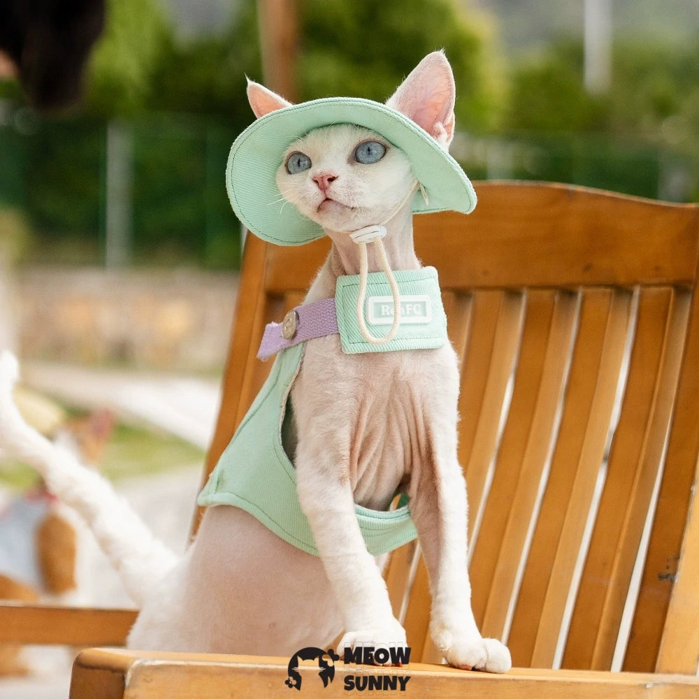Solid Mint Green Cat Outdoor Chest Strap Set with Hood