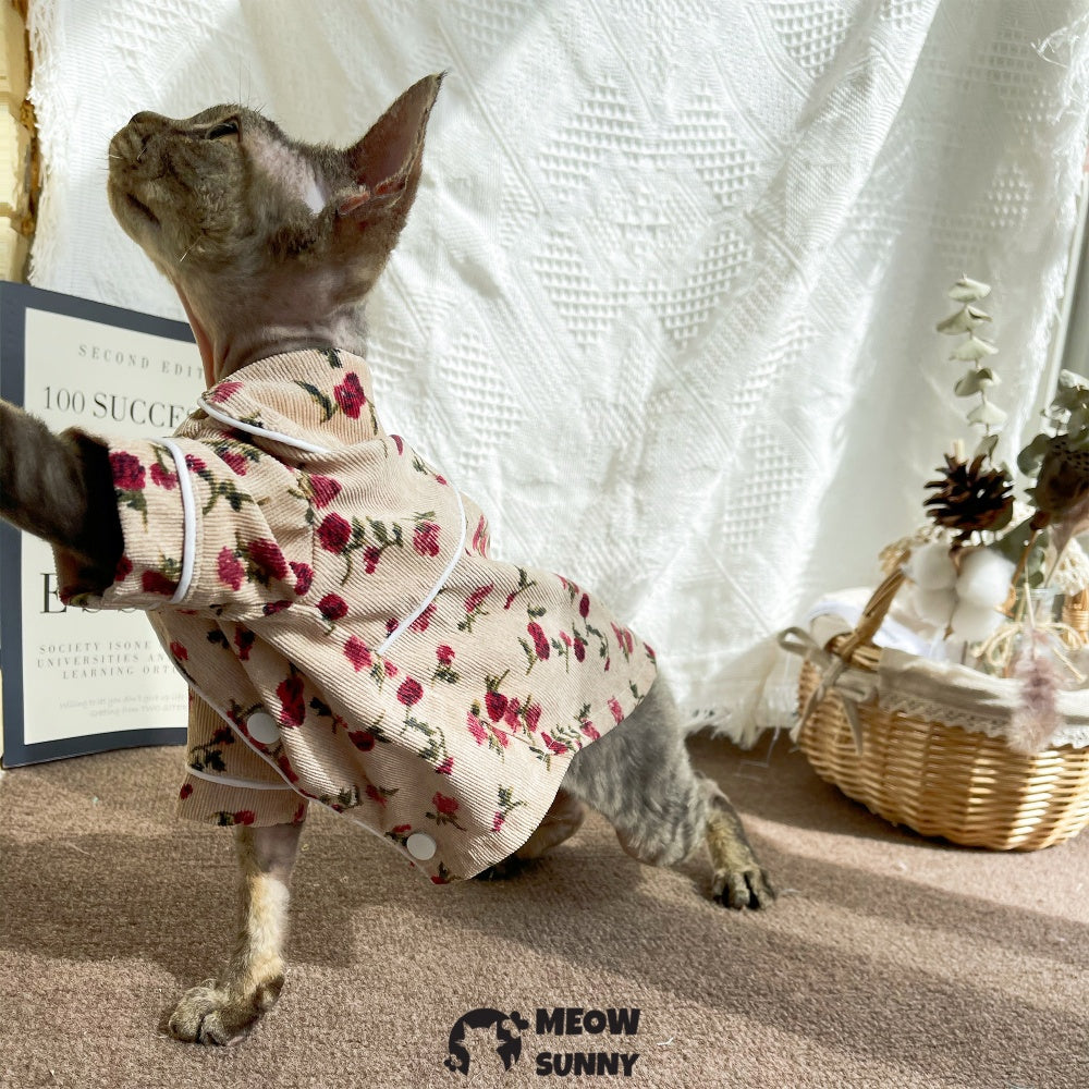 Sphinx Hairless Cat Summer Cool Corduroy Breathable Red Shirt