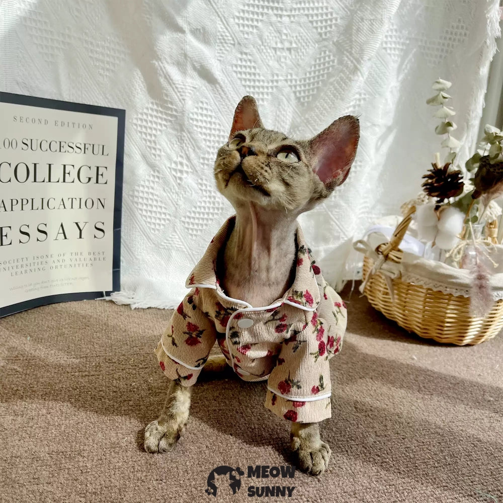 Sphinx Hairless Cat Summer Cool Corduroy Breathable Red Shirt