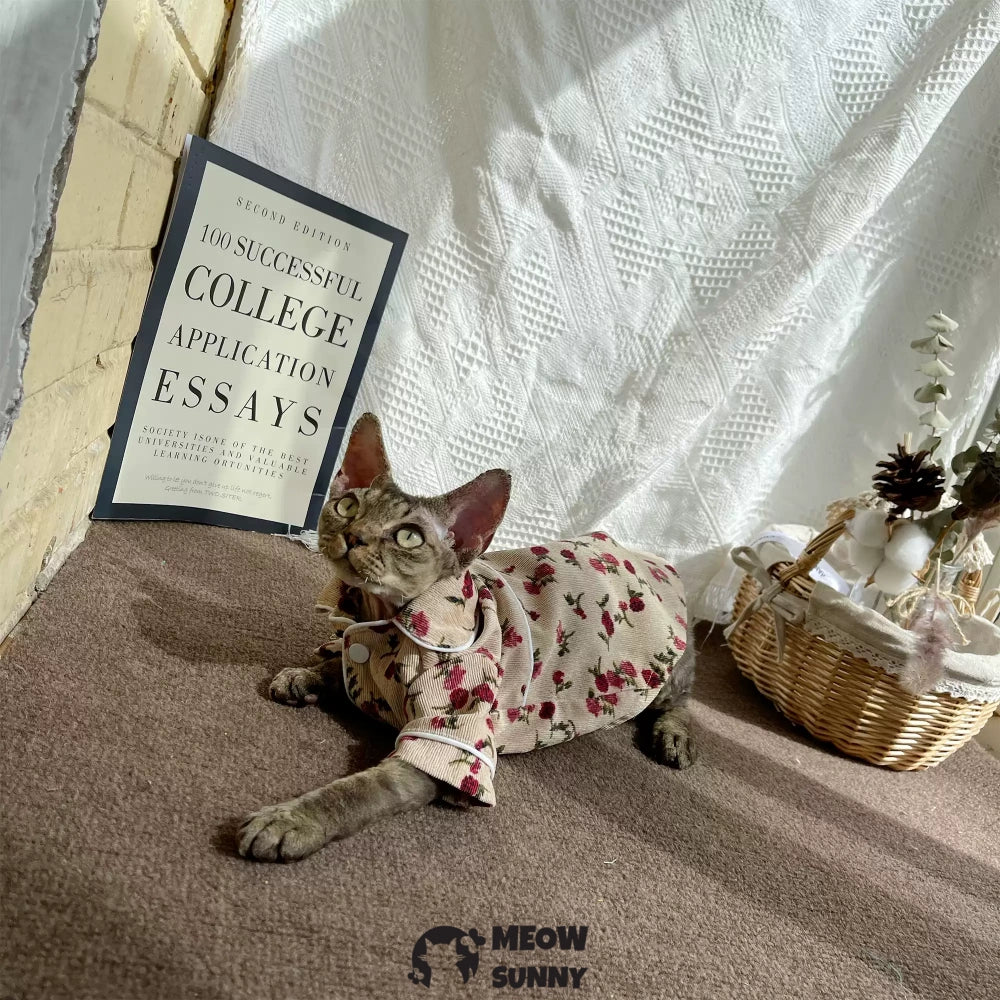Sphinx Hairless Cat Summer Cool Corduroy Breathable Red Shirt