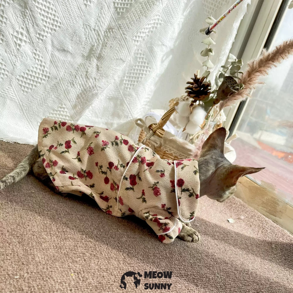 Sphinx Hairless Cat Summer Cool Corduroy Breathable Red Shirt