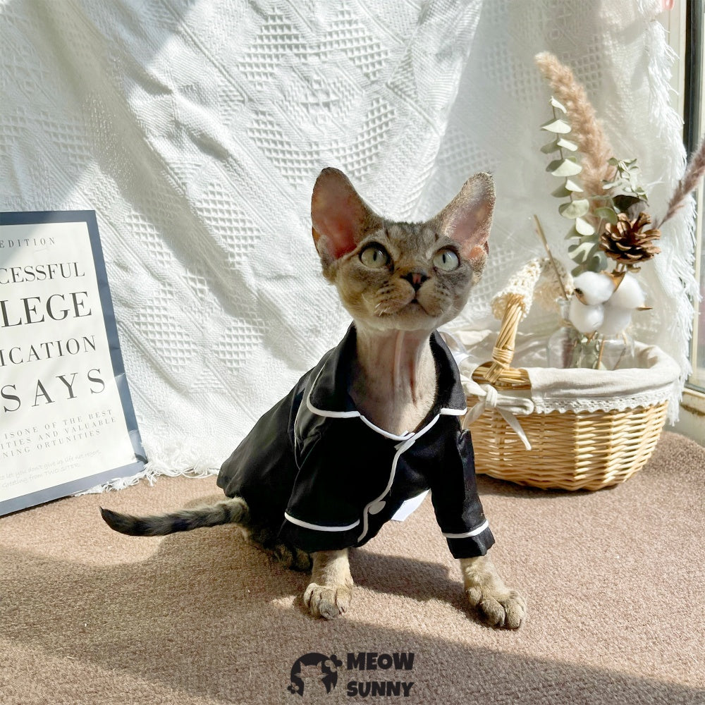 Sphinx hairless cat summer silk cool black shirt, Breathable Jumpsuit