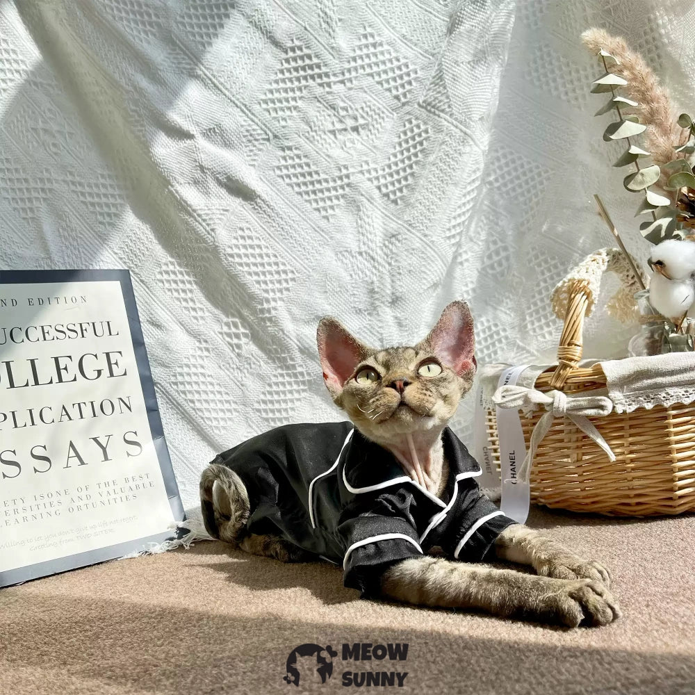 Sphinx hairless cat summer silk cool black shirt, Breathable Jumpsuit