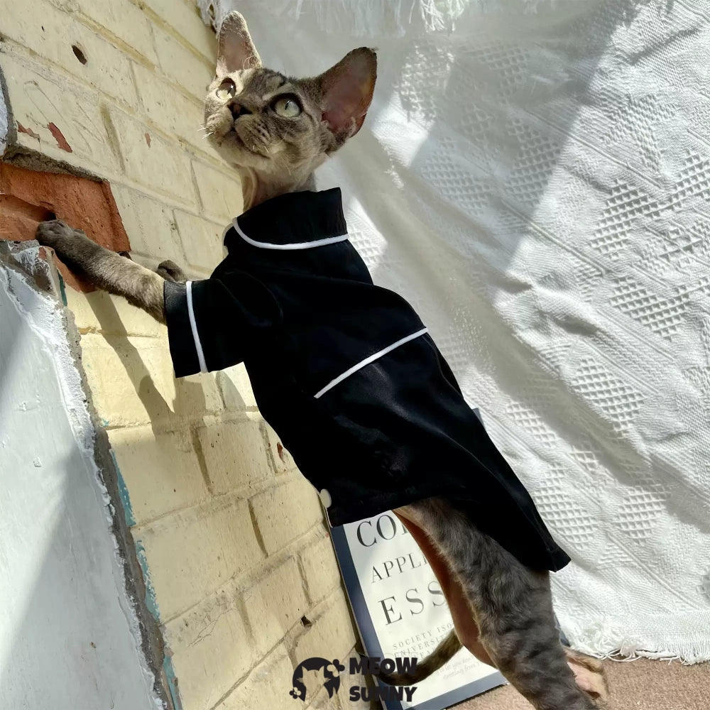 Sphinx hairless cat summer silk cool black shirt, Breathable Jumpsuit