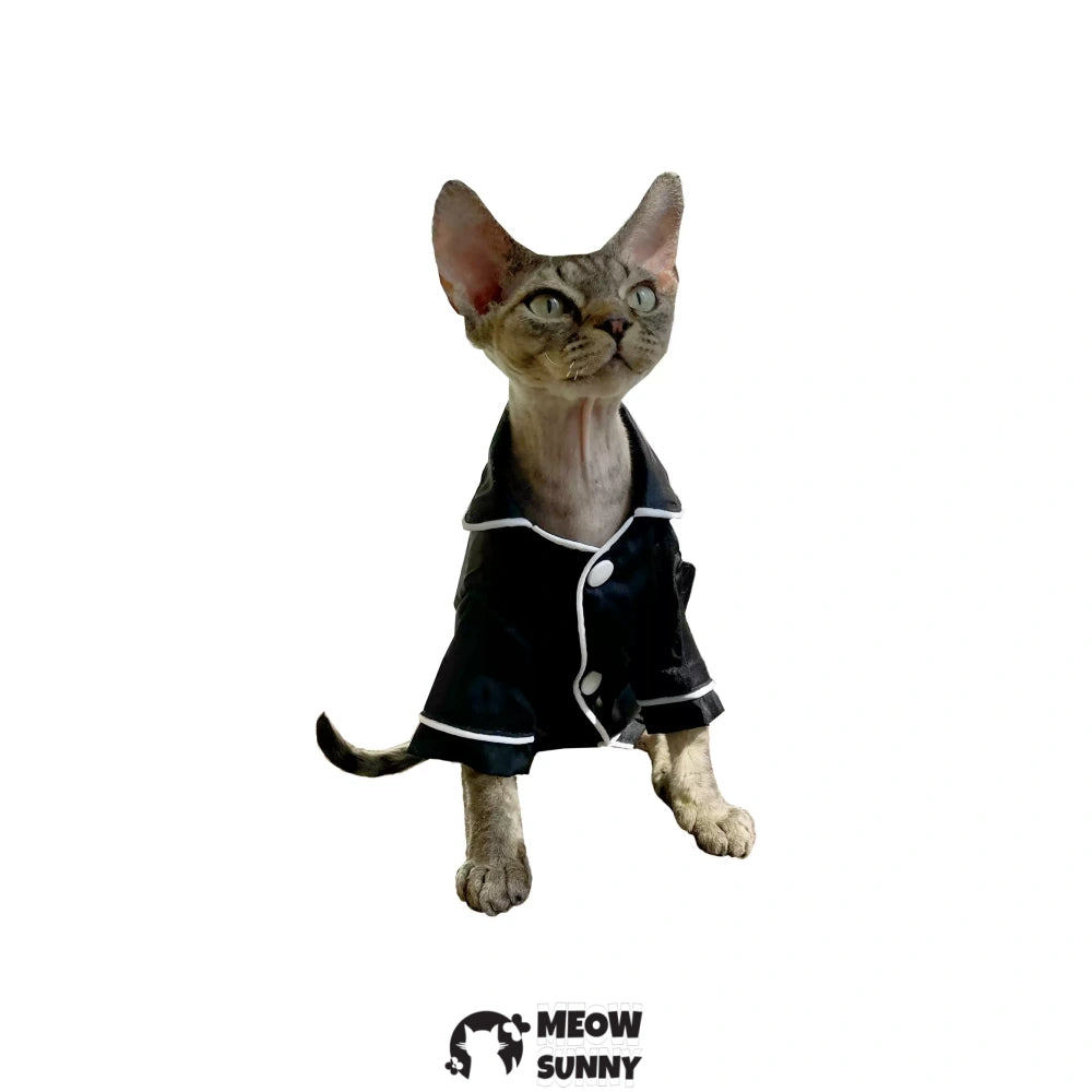 Sphinx hairless cat summer silk cool black shirt, Breathable Jumpsuit