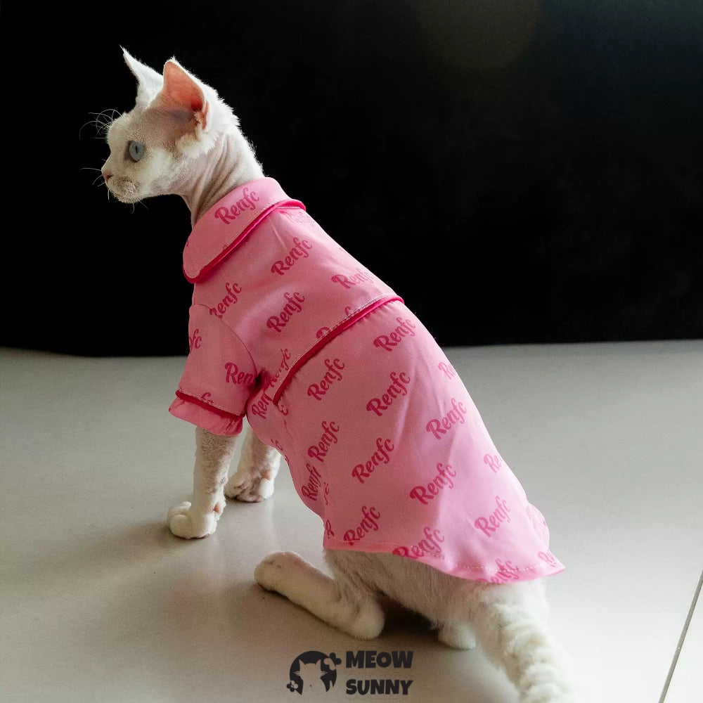 Sphinx hairless cat summer silk cool pink shirt, Breathable Jumpsuit