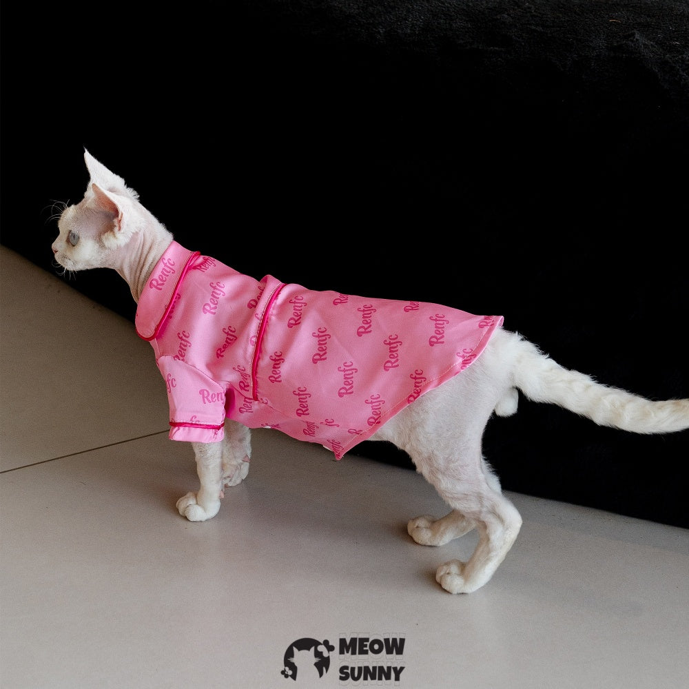 Sphinx hairless cat summer silk cool pink shirt, Breathable Jumpsuit