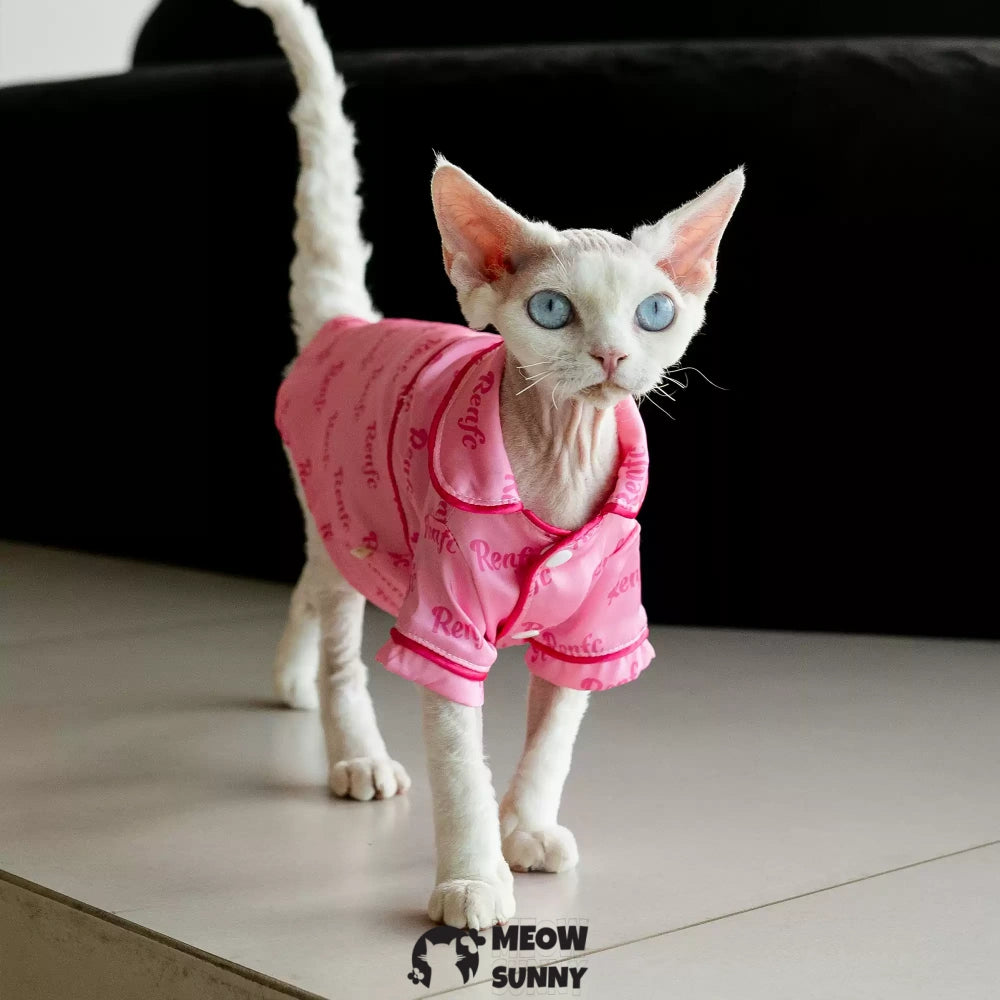 Sphinx hairless cat summer silk cool pink shirt, Breathable Jumpsuit