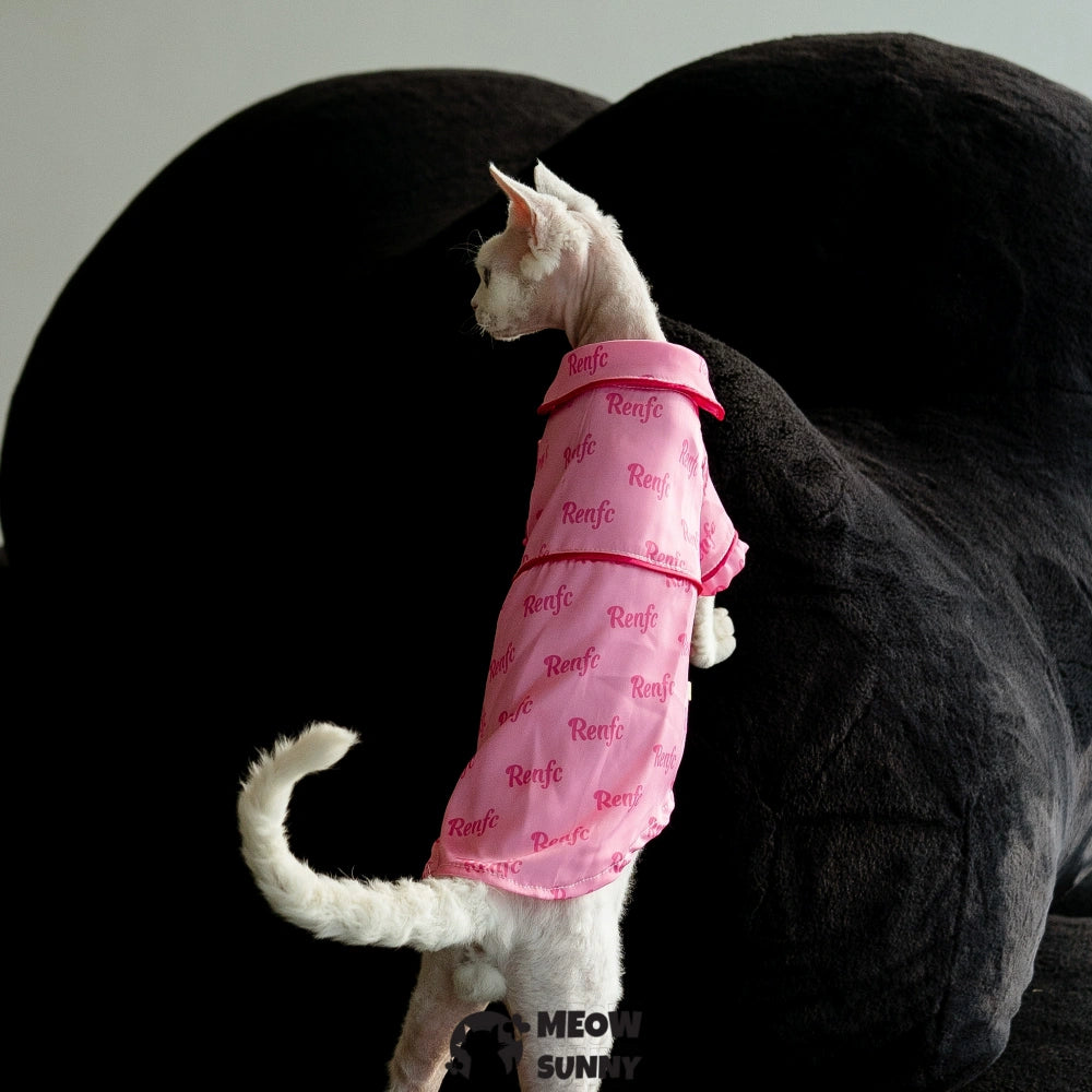 Sphinx hairless cat summer silk cool pink shirt, Breathable Jumpsuit