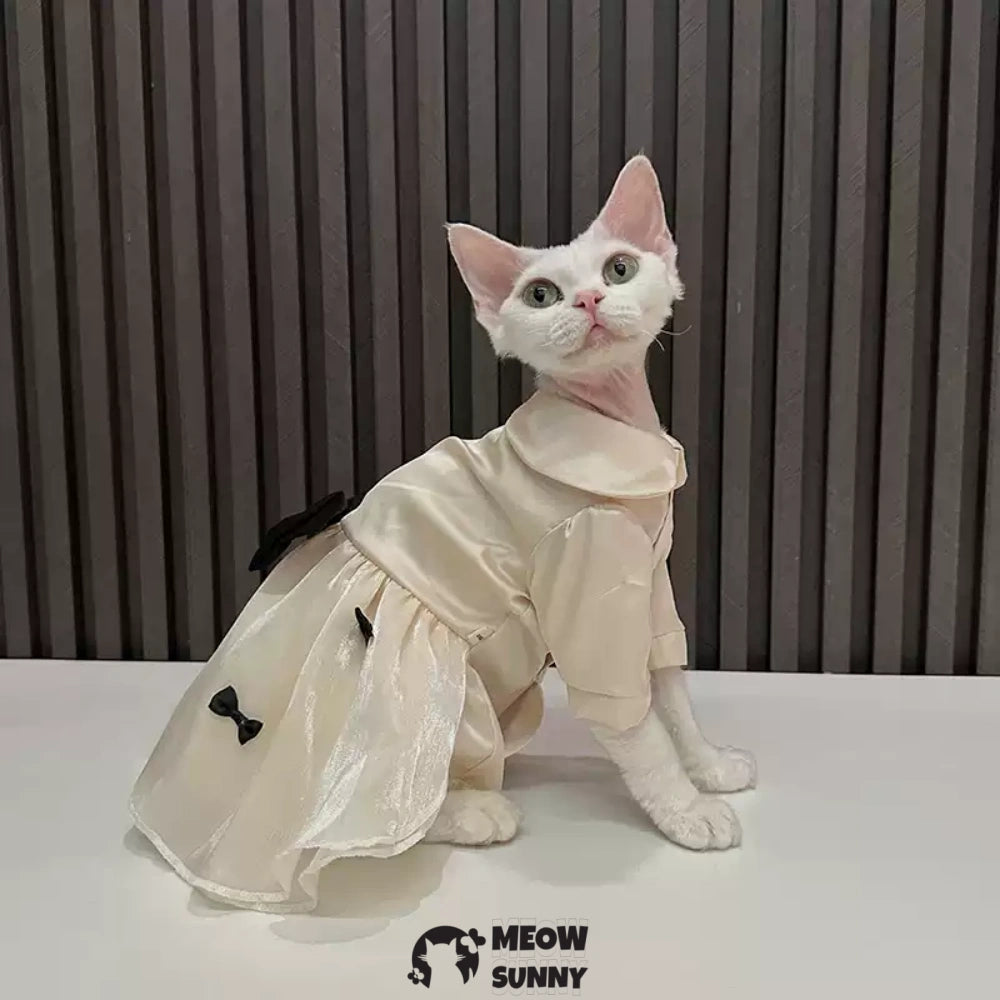 Sphinx hairless cat summer silk cool white dress, Breathable Jumpsuit