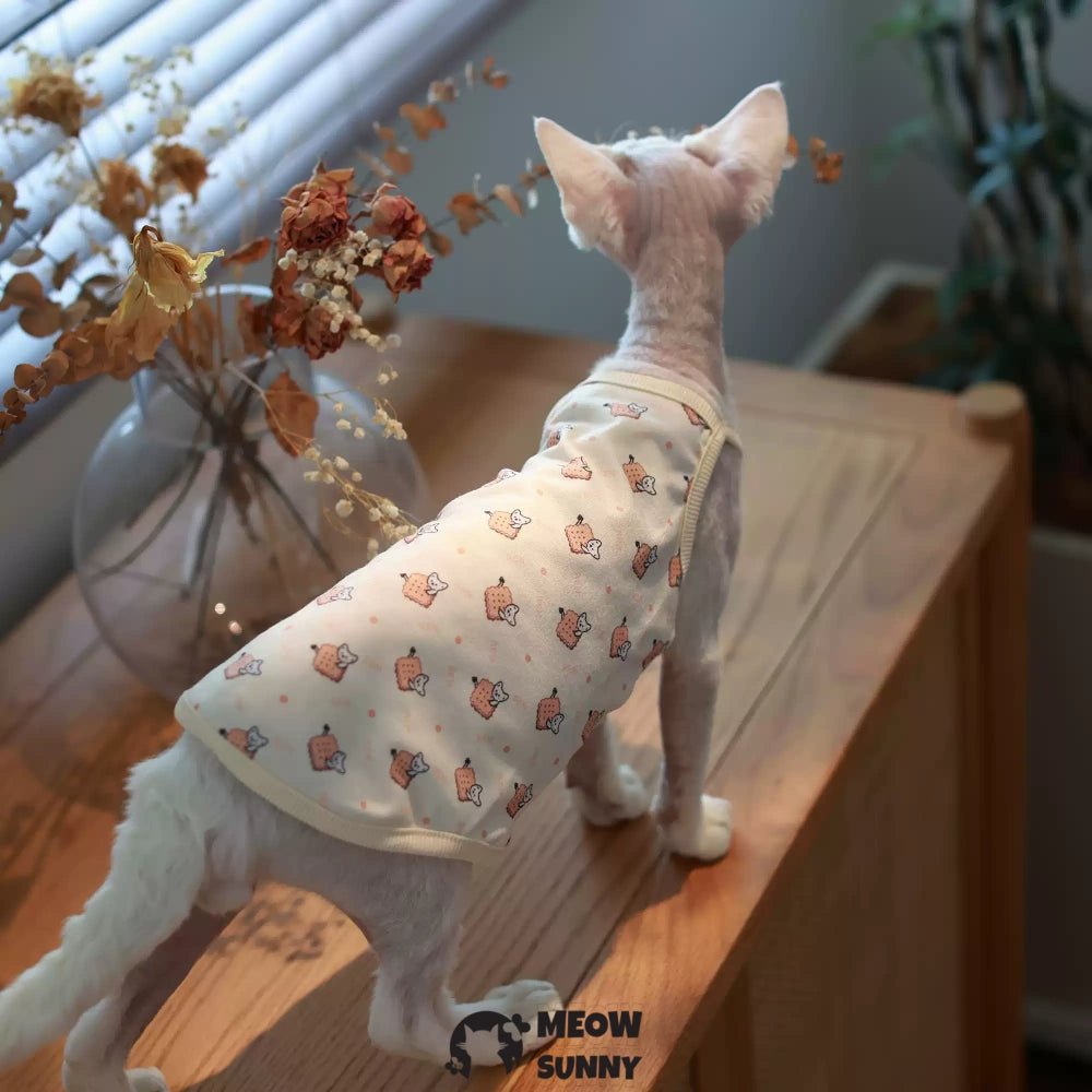 Sphynx Cat Breathable Cat Summer cookie pattern vest