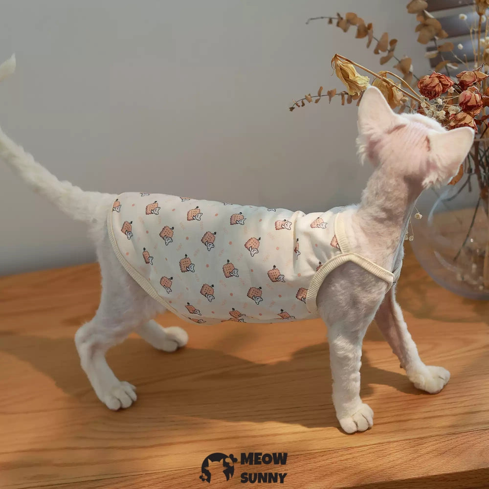 Sphynx Cat Breathable Cat Summer cookie pattern vest