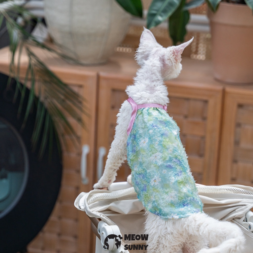 Sphynx Cat Breathable Oil painting flower pattern Cat Summer vest