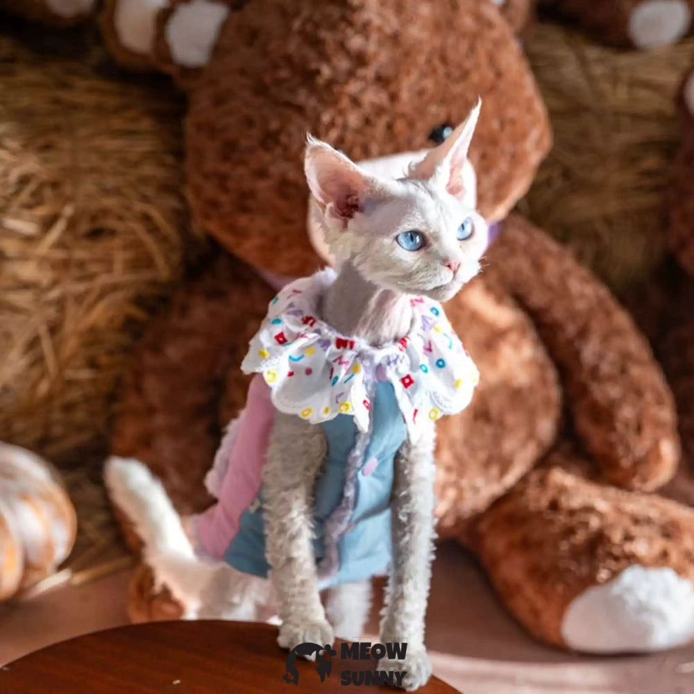 Sphynx Cat Breathable Stretch Summer Kitten Colored Big Bow Tie Shirt