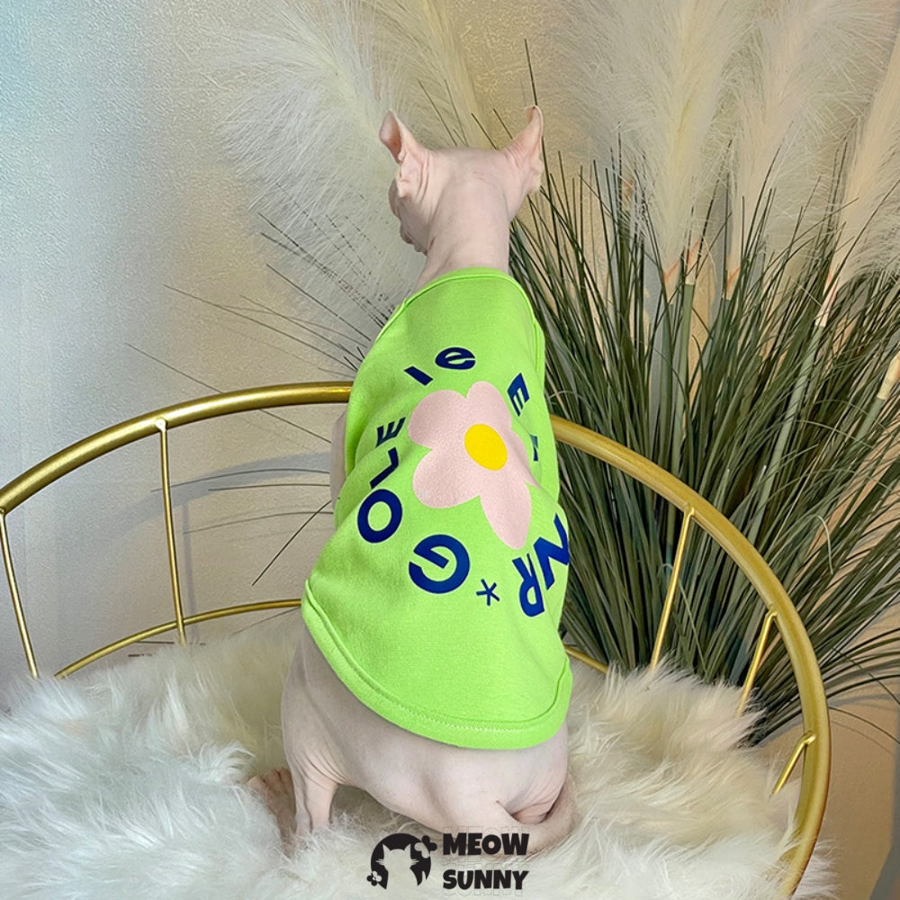 Sphynx Cat Breathable Stretchy Cat Summer Fashion vest,Flower Pattern