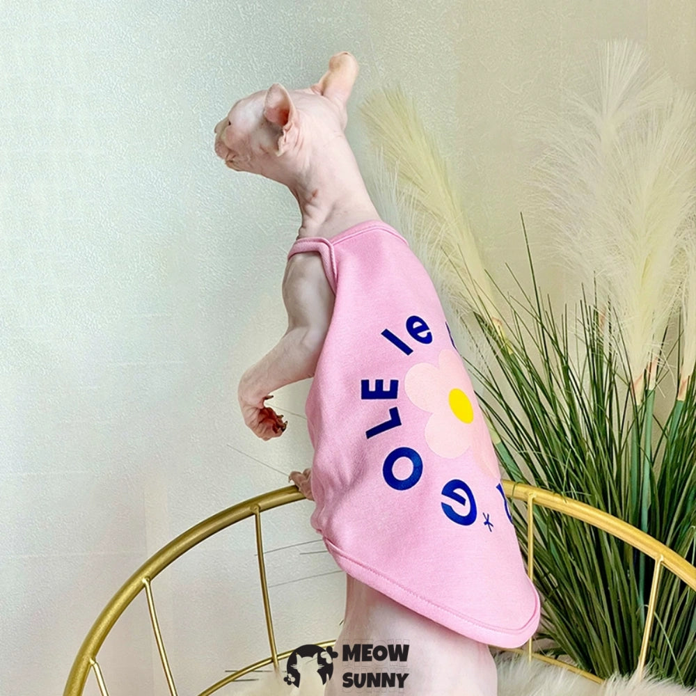 Sphynx Cat Breathable Stretchy Cat Summer Fashion vest,Flower Pattern