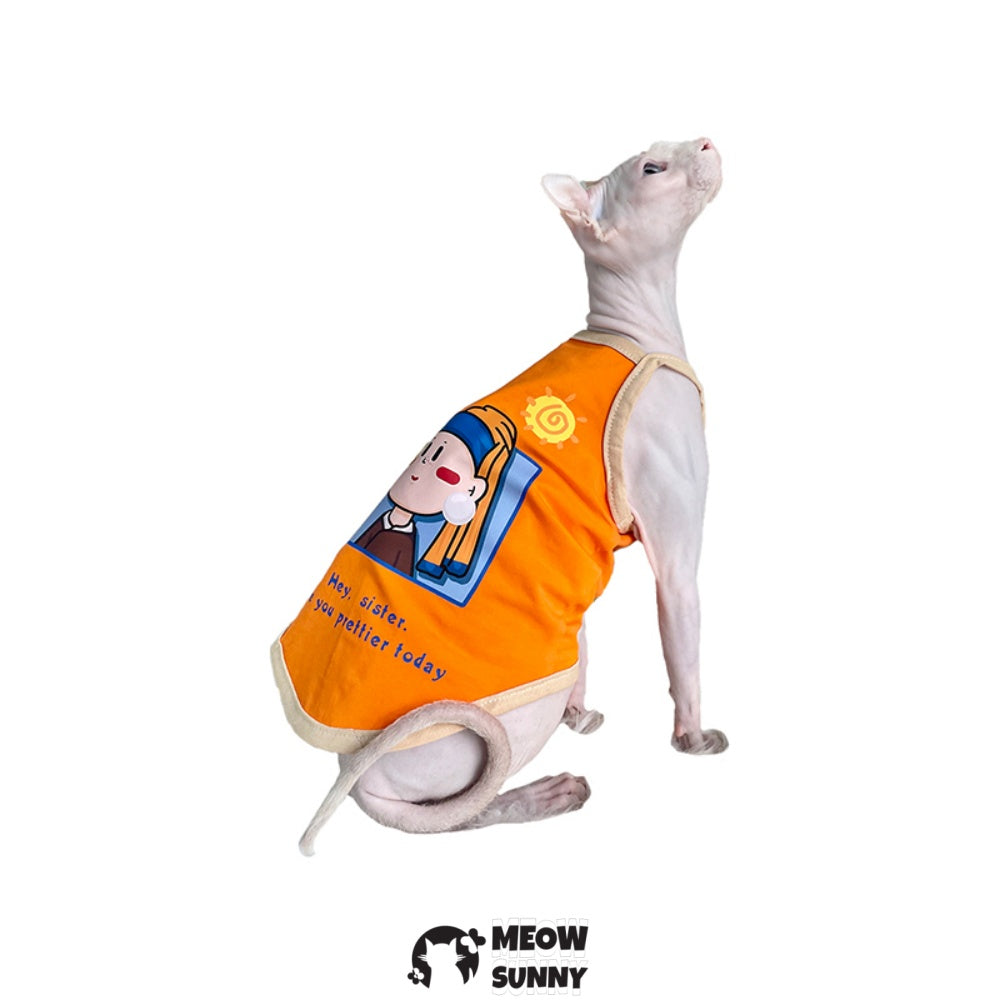 Sphynx Cat Breathable Stretchy Cat Summer Fashion vest,Oil painting