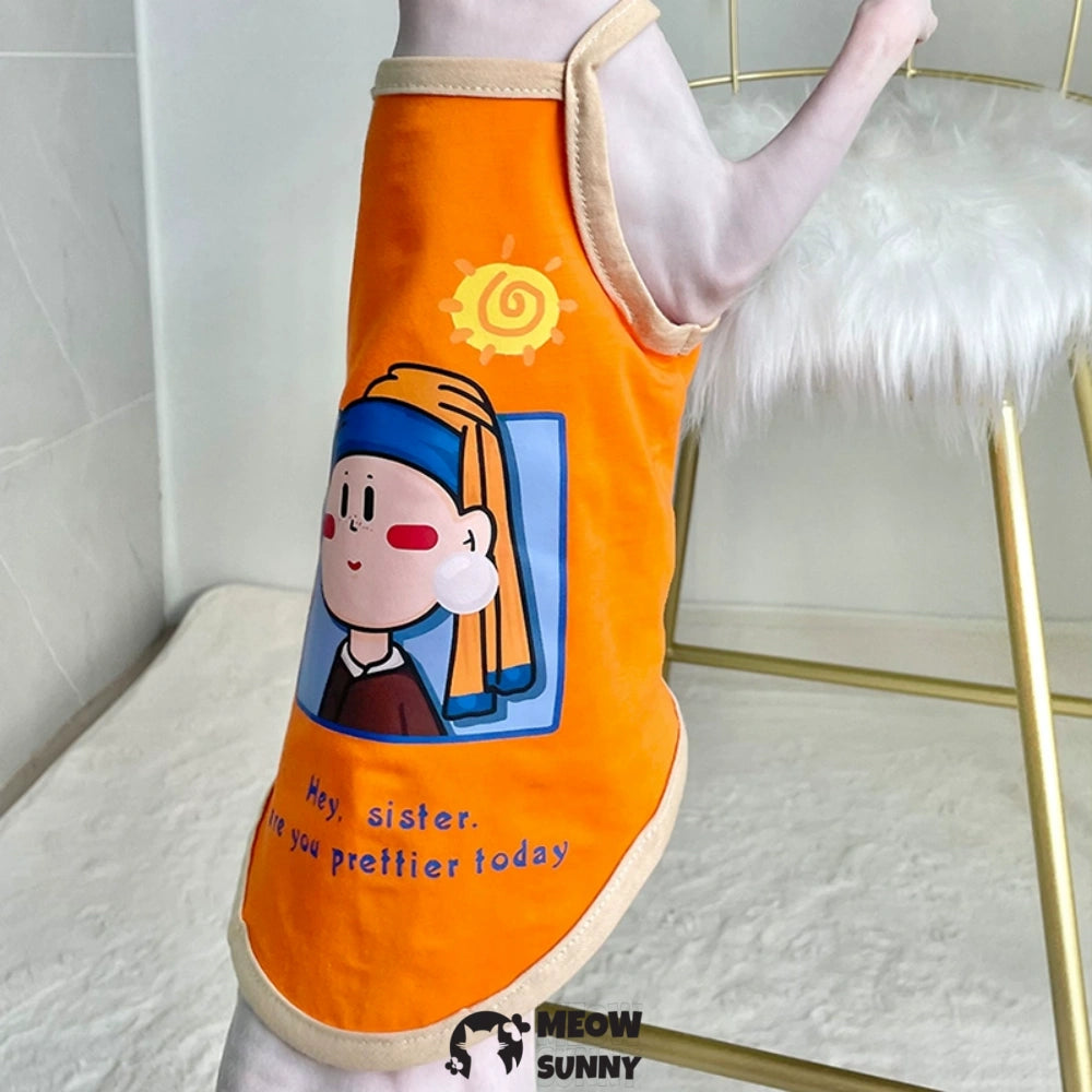 Sphynx Cat Breathable Stretchy Cat Summer Fashion vest,Oil painting
