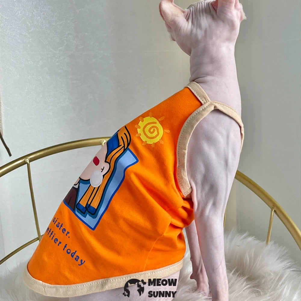Sphynx Cat Breathable Stretchy Cat Summer Fashion vest,Oil painting