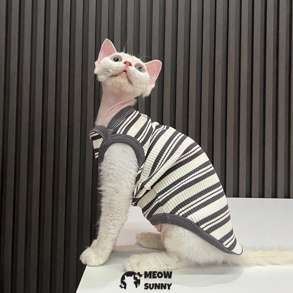 Sphynx Cat Breathable Stretchy Cat Summer Vest,Black Striped