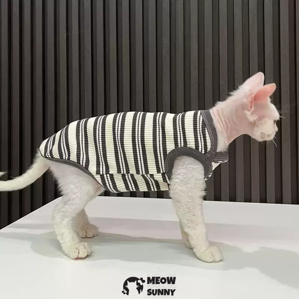 Sphynx Cat Breathable Stretchy Cat Summer Vest,Black Striped