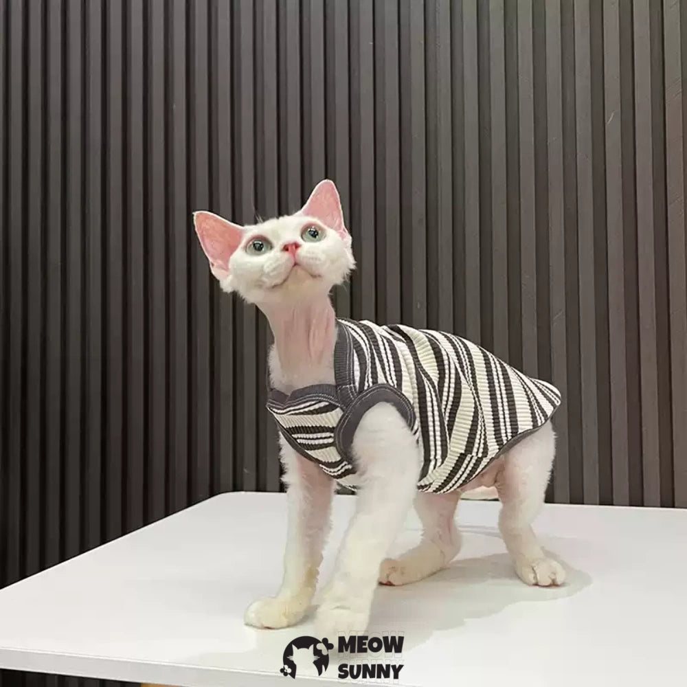 Sphynx Cat Breathable Stretchy Cat Summer Vest,Black Striped