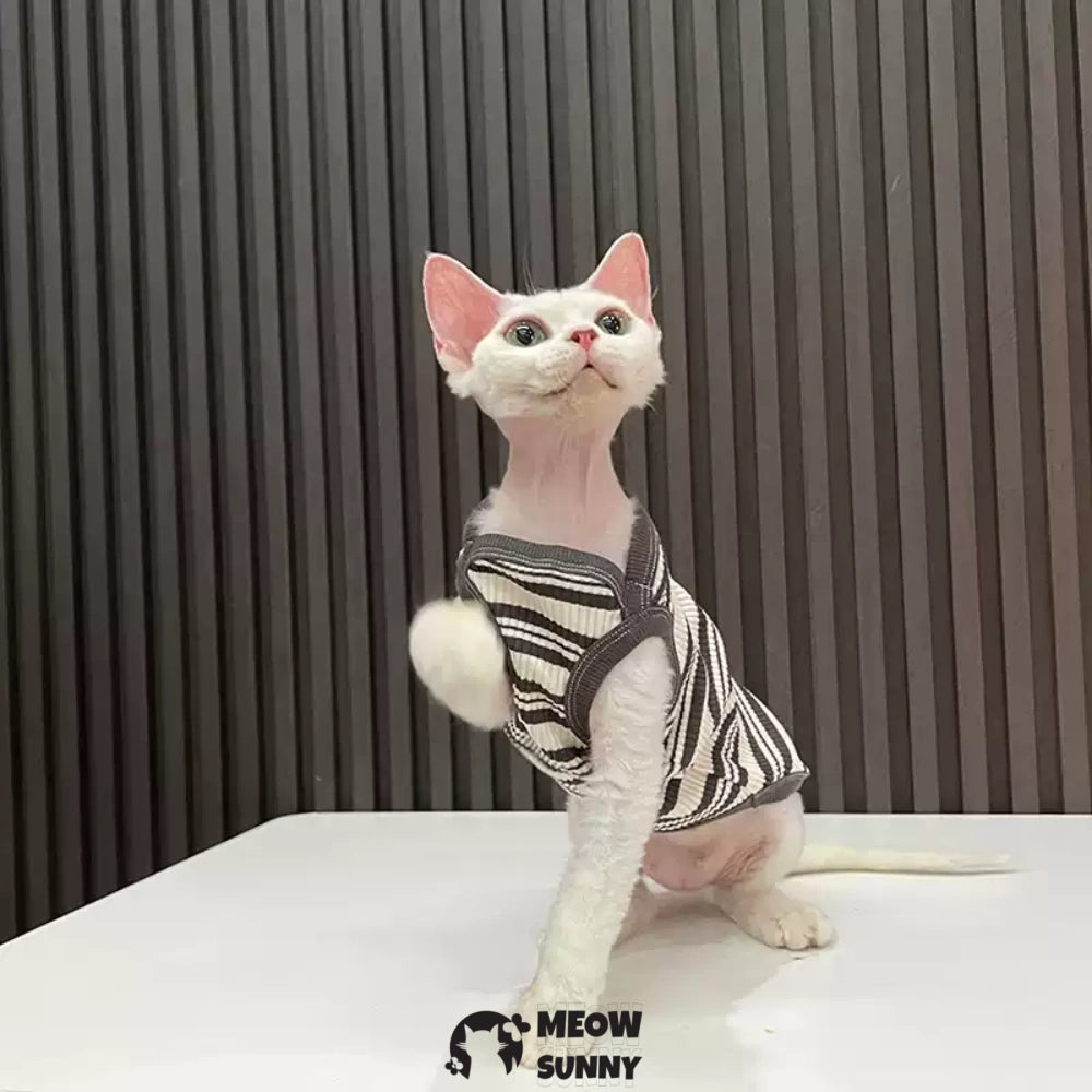 Sphynx Cat Breathable Stretchy Cat Summer Vest,Black Striped