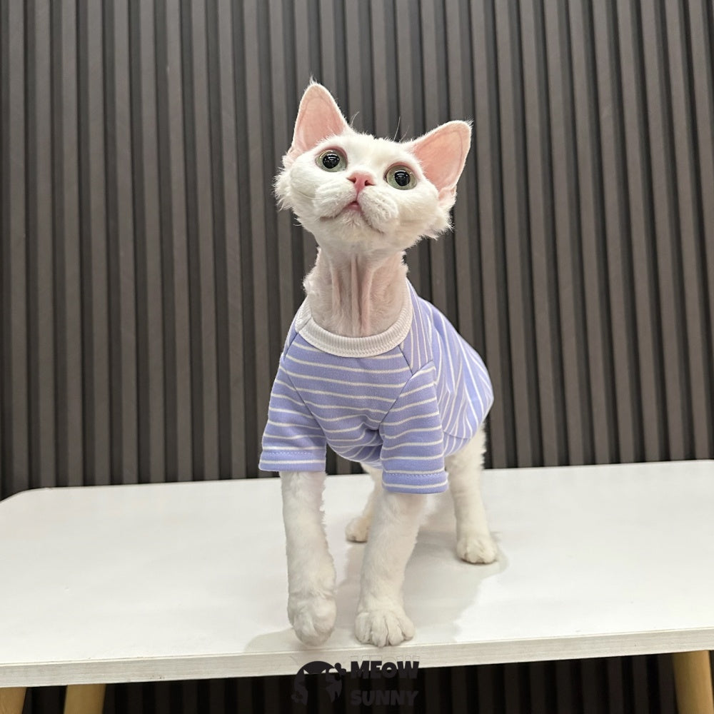 Sphynx Cat Breathable Stretchy Cat Summer Vest,Blue Striped