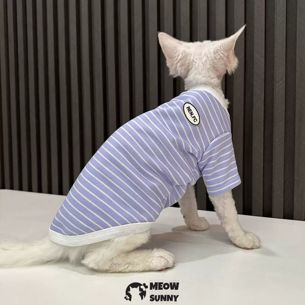 Sphynx Cat Breathable Stretchy Cat Summer Vest,Blue Striped