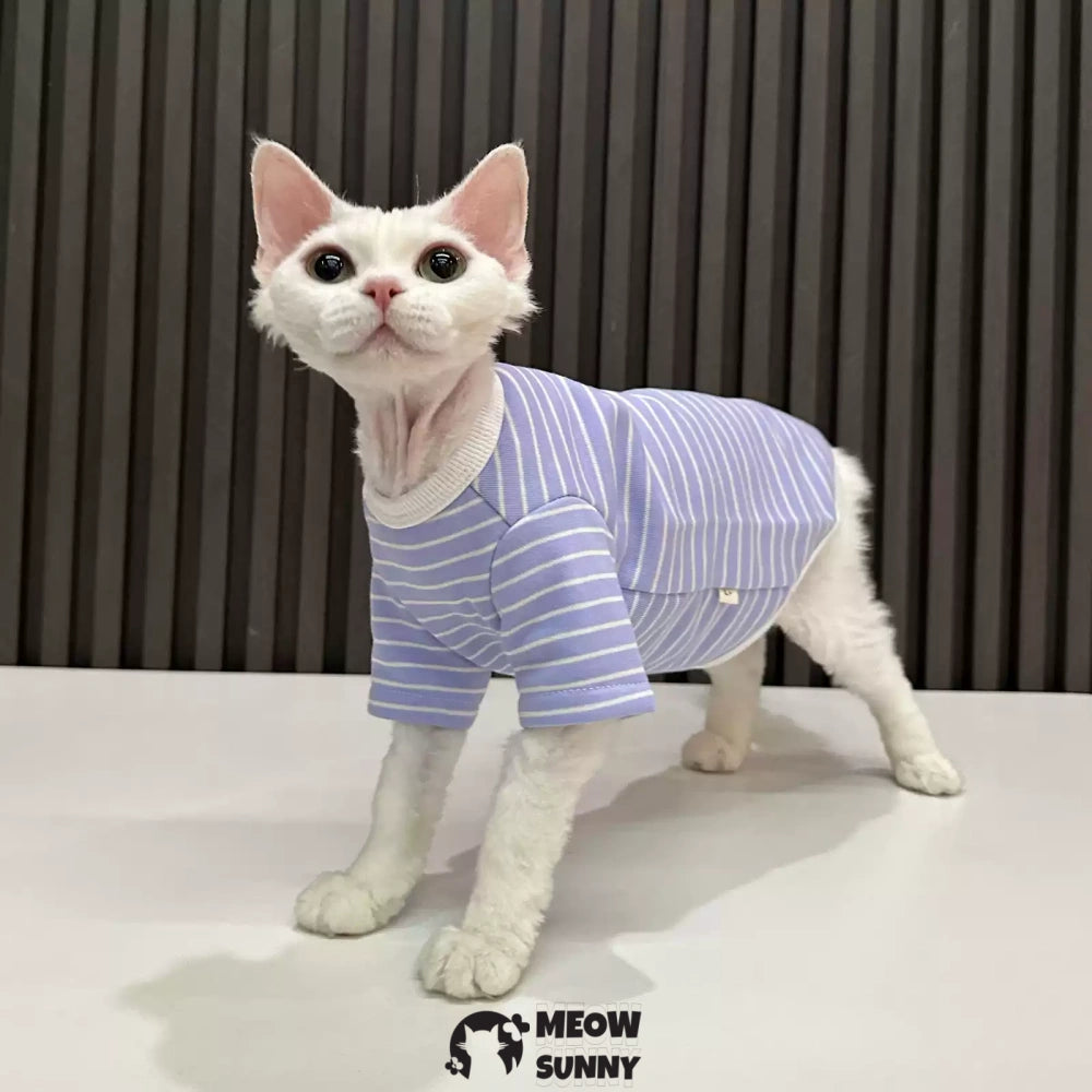 Sphynx Cat Breathable Stretchy Cat Summer Vest,Blue Striped