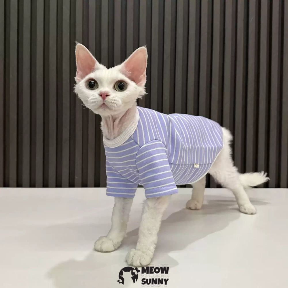 Sphynx Cat Breathable Stretchy Cat Summer Vest,Blue Striped