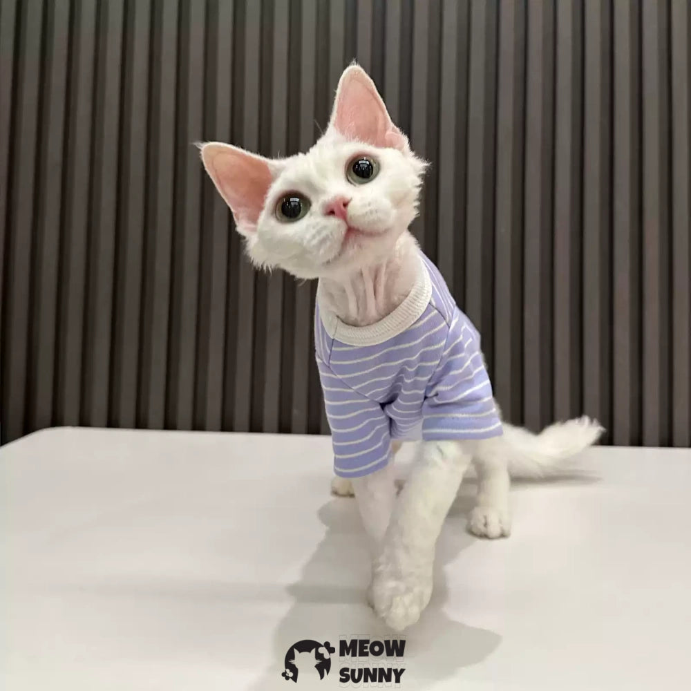 Sphynx Cat Breathable Stretchy Cat Summer Vest,Blue Striped