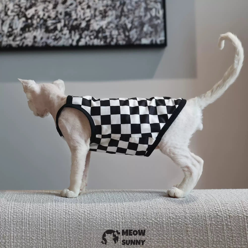Sphynx Cat Breathable Stretchy Cat Summer Vest,Checkerboard