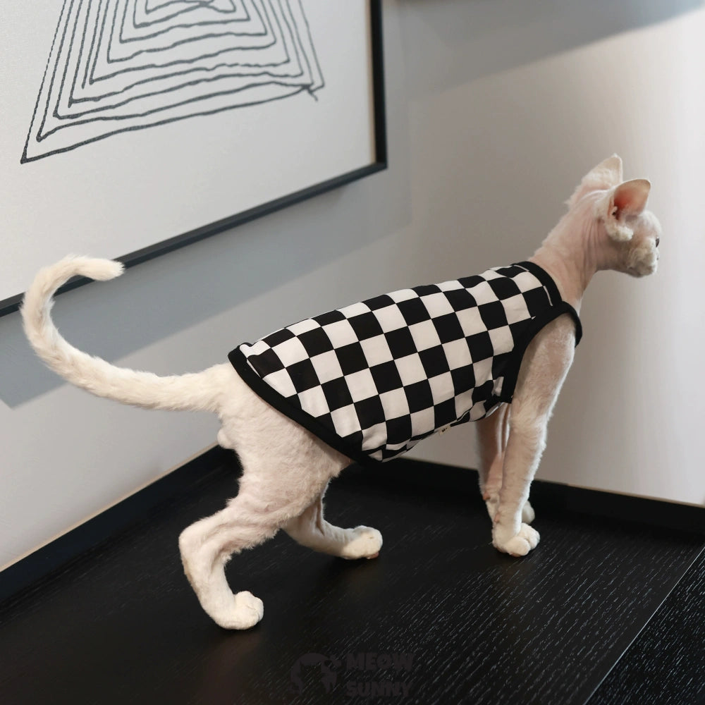 Sphynx Cat Breathable Stretchy Cat Summer Vest,Checkerboard
