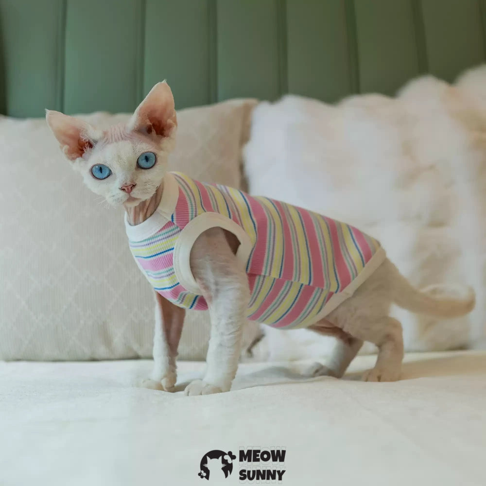 Sphynx Cat Breathable Stretchy Cat Summer Vest,Pink Striped