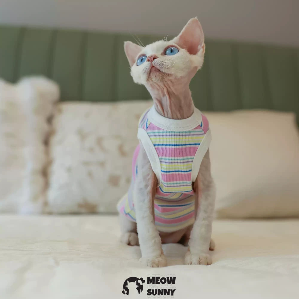 Sphynx Cat Breathable Stretchy Cat Summer Vest,Pink Striped