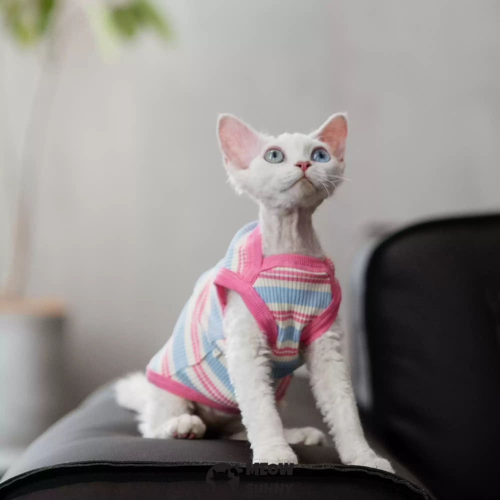 Sphynx Cat Breathable Stretchy Cat Summer Vest,Pink Striped