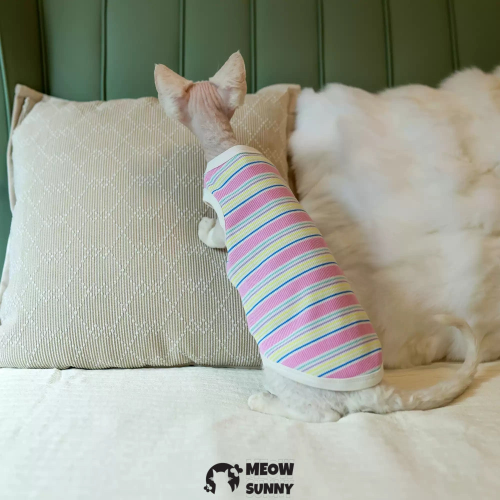 Sphynx Cat Breathable Stretchy Cat Summer Vest,Pink Striped