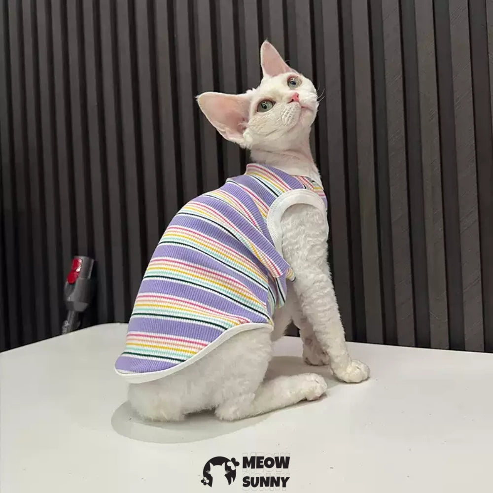 Sphynx Cat Breathable Stretchy Cat Summer Vest,Purple Striped