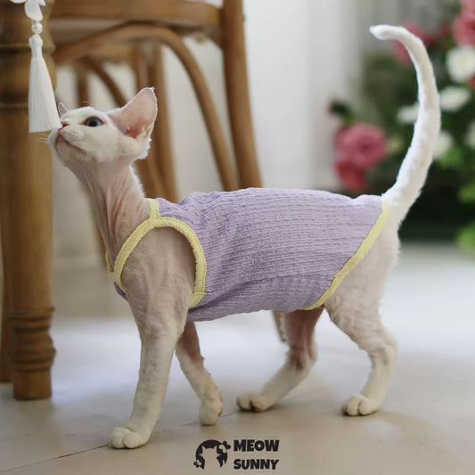 Sphynx Cat Breathable Stretchy Cat Summer Vest,Purple Striped