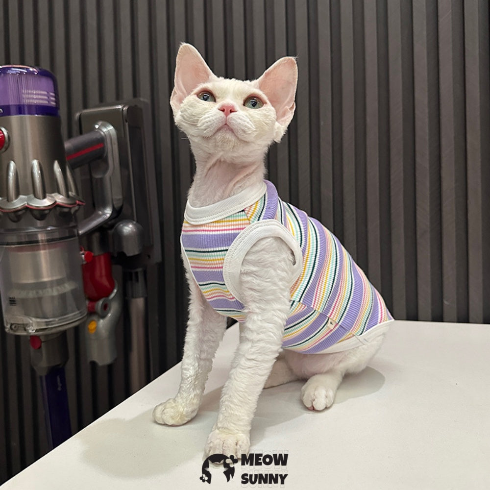 Sphynx Cat Breathable Stretchy Cat Summer Vest,Purple Striped